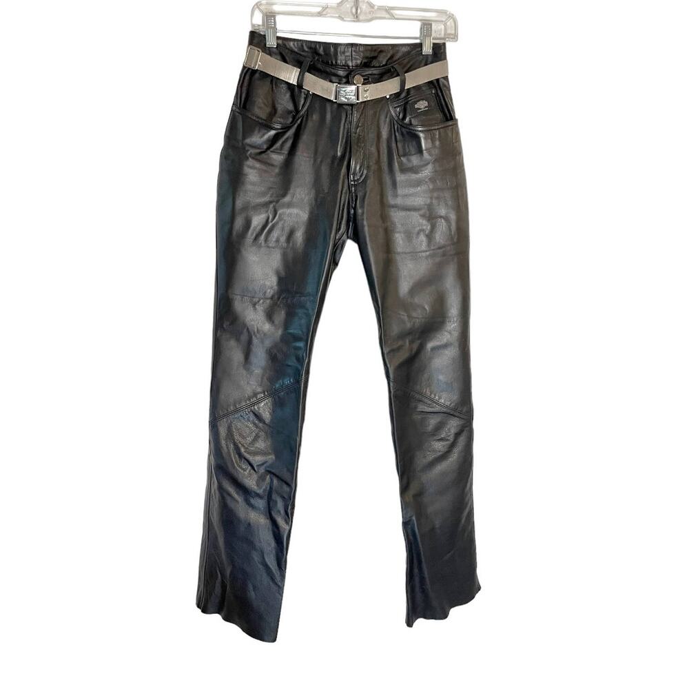Vintage Harley Davidson Black Belted Leather Pants Size 4 / 32